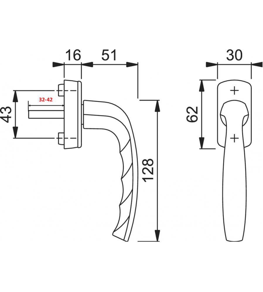 10318 - Maner geam termopan, Hoppe New York, aluminiu, functie Secustik, patrat variabil