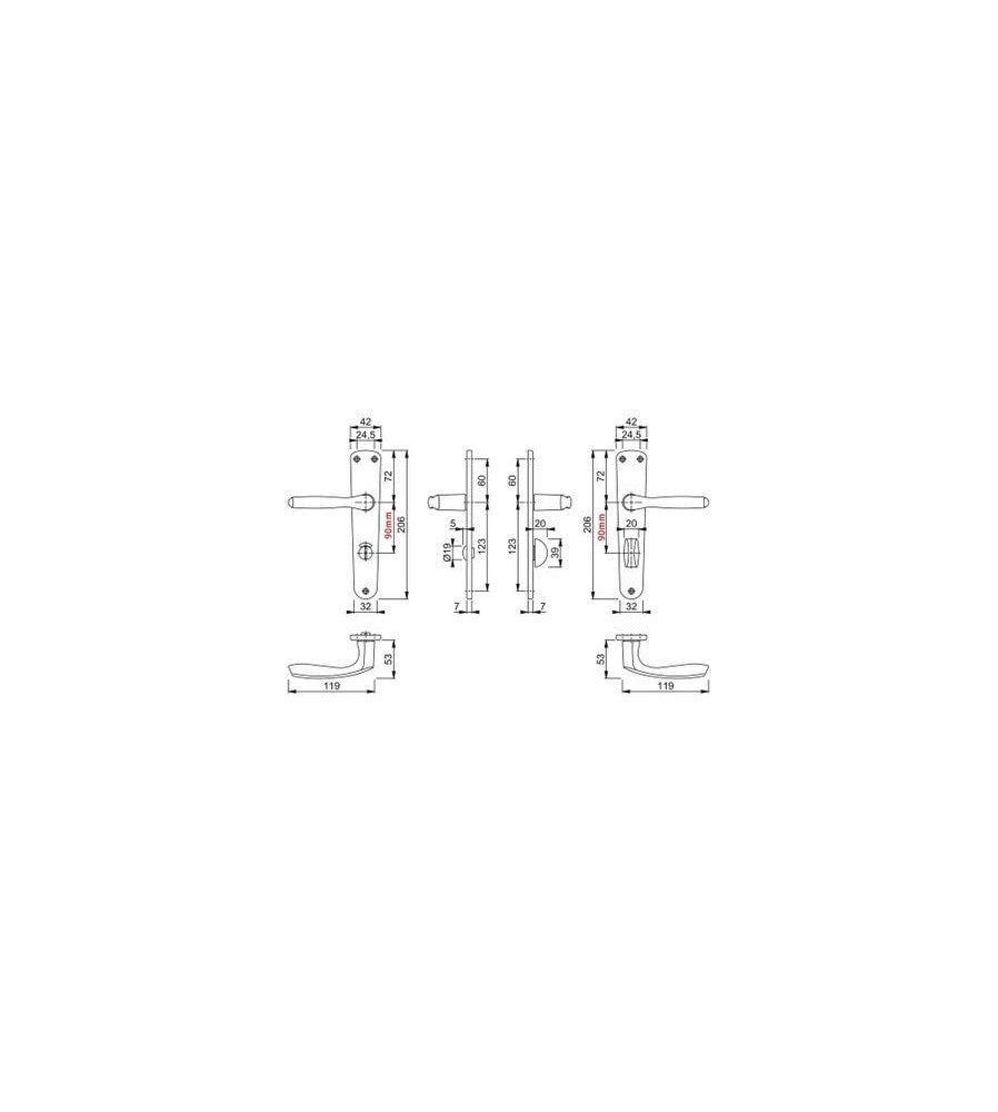 6491 - Maner usa interior, Hoppe Milano, cu sild pentru WC, material aluminiu, culoare 