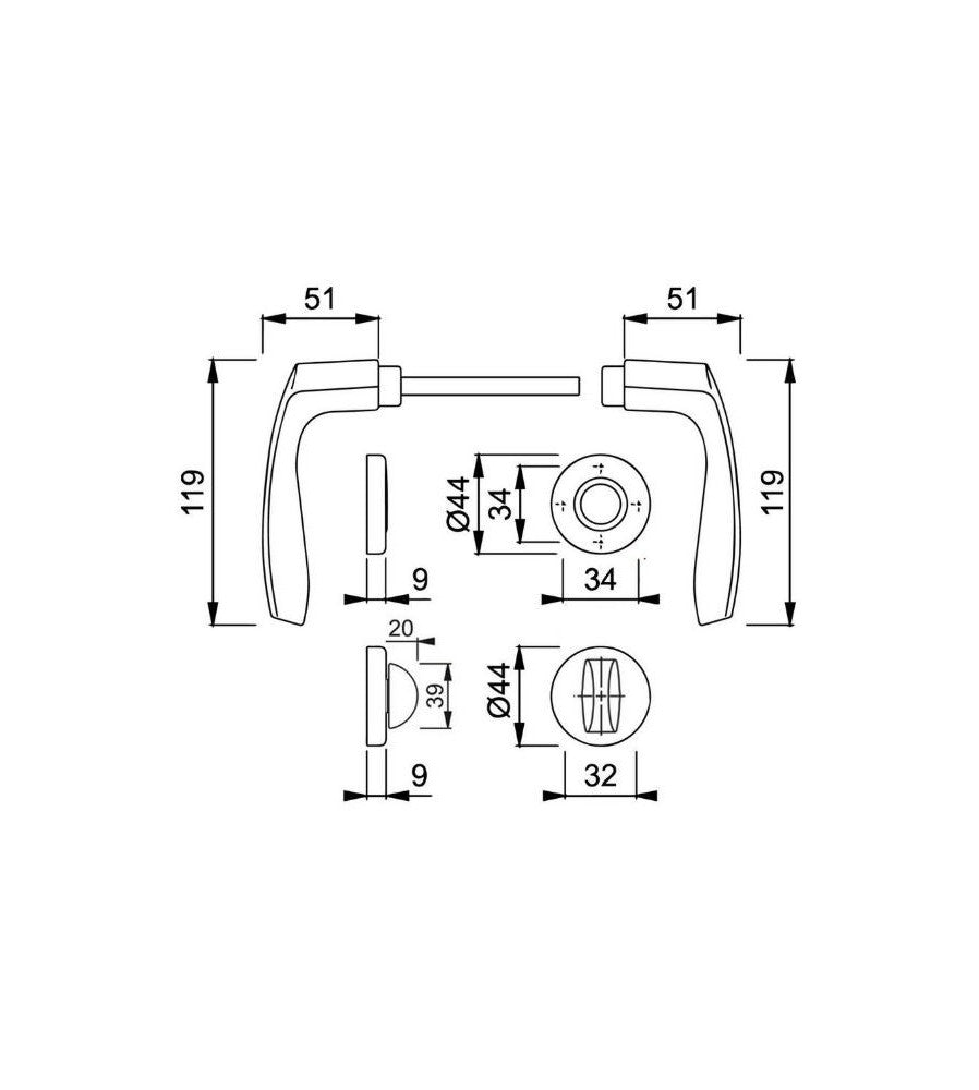 5068 - Maner usa interior, Hoppe Milano, cu rozeta pentru WC, material aluminiu, culoar