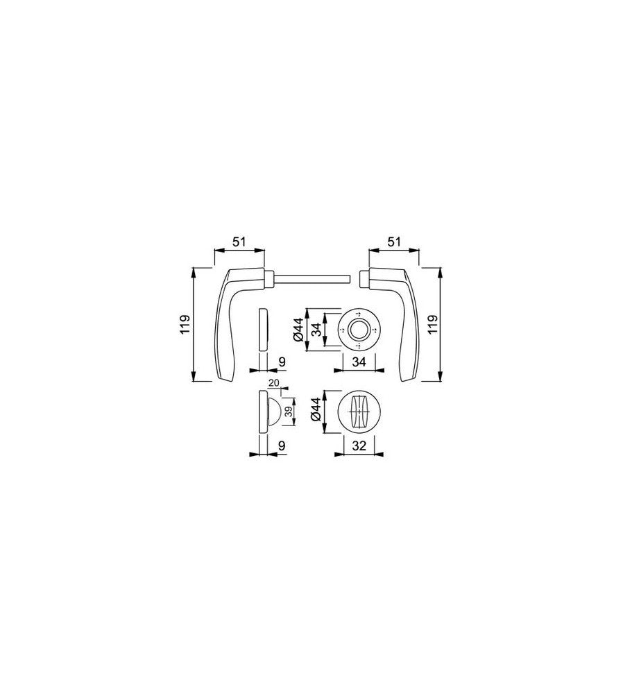 7121 - Maner usa interior, Hoppe Milano, cu rozeta pentru WC, material aluminiu, culoar
