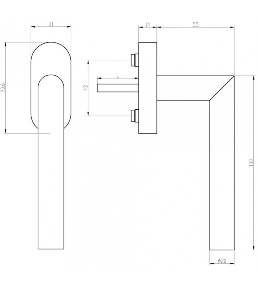 8324 - Maner geam termopan, blaugelb, material inox, forma 90 de grade, patrat 7/37mm, 
