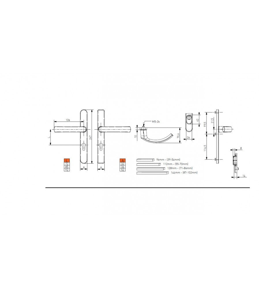 6370 - Maner usa termopan, Jowisz, exterior, 92 x 32 mm, cu arc, material aluminiu, cul