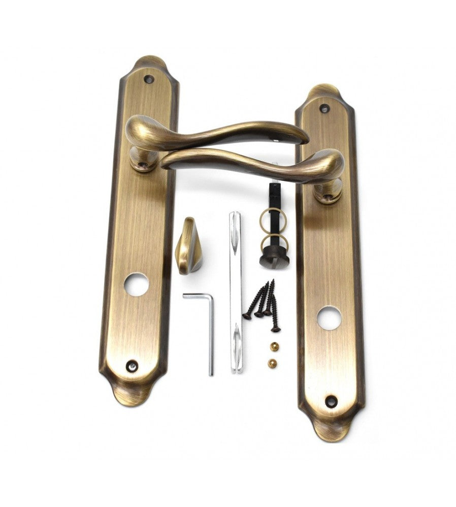 11976 - Maner usa interior, Tolosa, cu placa pentru baie, interax 90 mm, Bronz antic