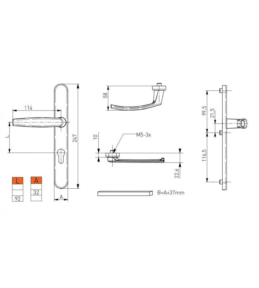 7578 - Maner usa termopan, Victory, exterior, asimetric, 92 x 32 mm, material aluminiu,