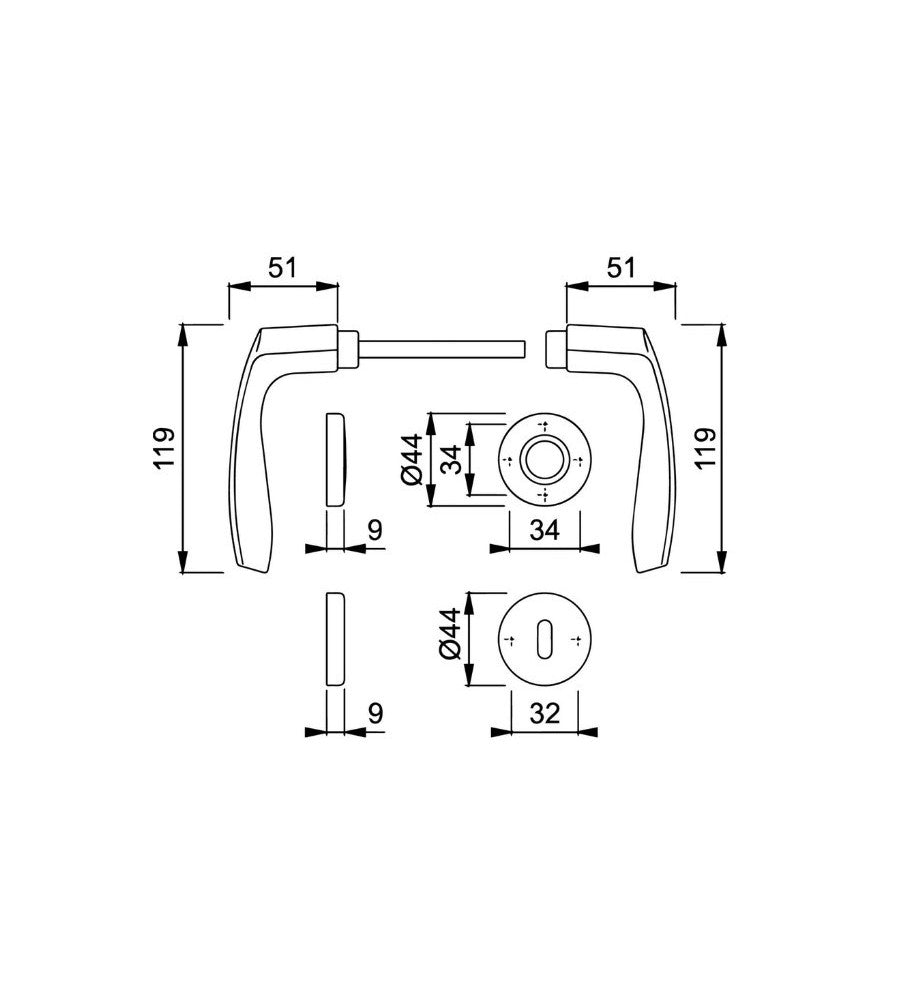 2982 - Maner usa interior, Hoppe Milano, cu rozeta pentru cheie, material aluminiu, cul