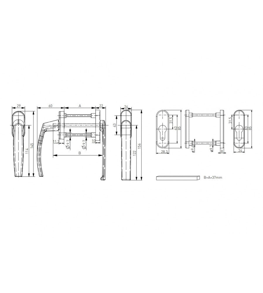 7722 - Maner fereastra termopan, asimetric, Victory, cu rozeta pentru cilindru, culoare