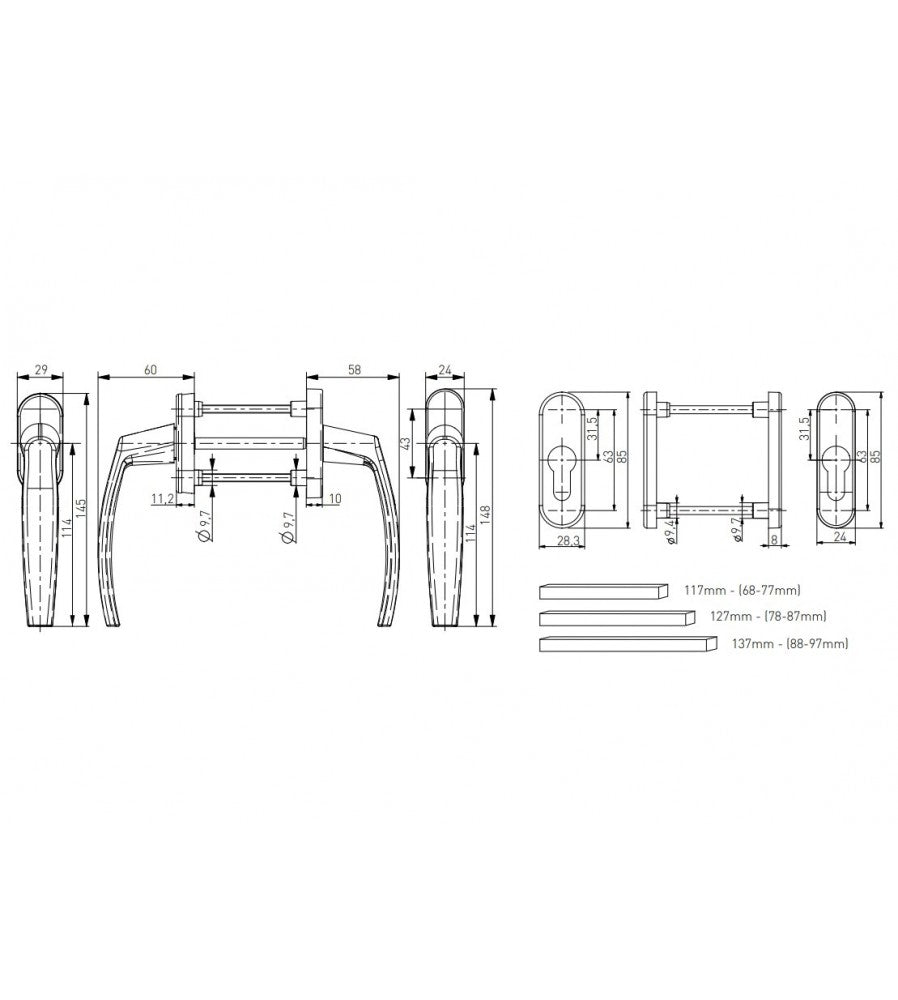 7974 - Maner usa de balcon simetrica Victory cu rozeta pentru cilindru culoare antracit