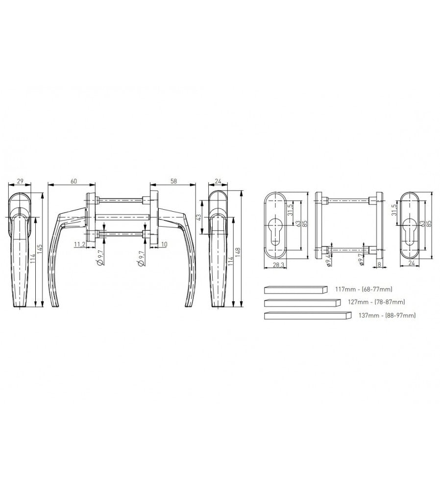 7718 - Maner usa de balcon simetrica Victory cu rozeta pentru cilindru culoare bronz