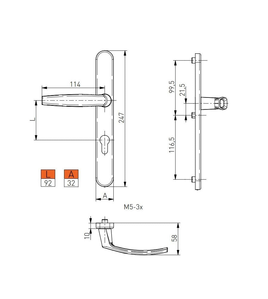 7868 - Maner usa termopan, Victory, exterior, 92 x 32 mm, cu arc, material aluminiu, cu