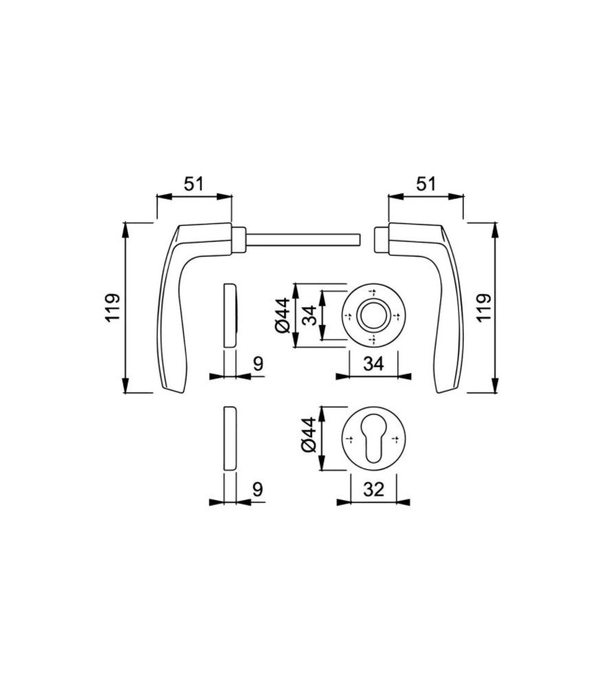 2983 - Maner usa interior, Hoppe Milano, cu rozeta pentru cilindru, material aluminiu, 