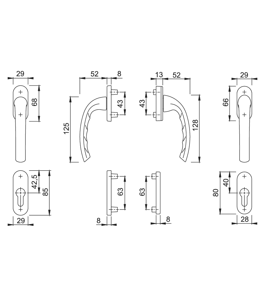 1603 - Set maner usa de balcon simetrica cu rozeta Hoppe Tokyo din aluminiu culoare mar