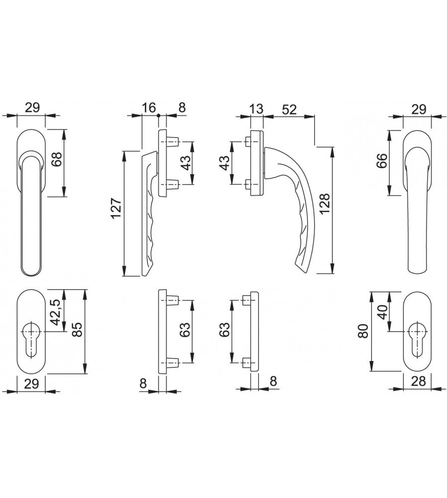 5664 - Set maner usa de balcon asimetrica cu rozeta Hoppe Tokyo din aluminiu culoare br