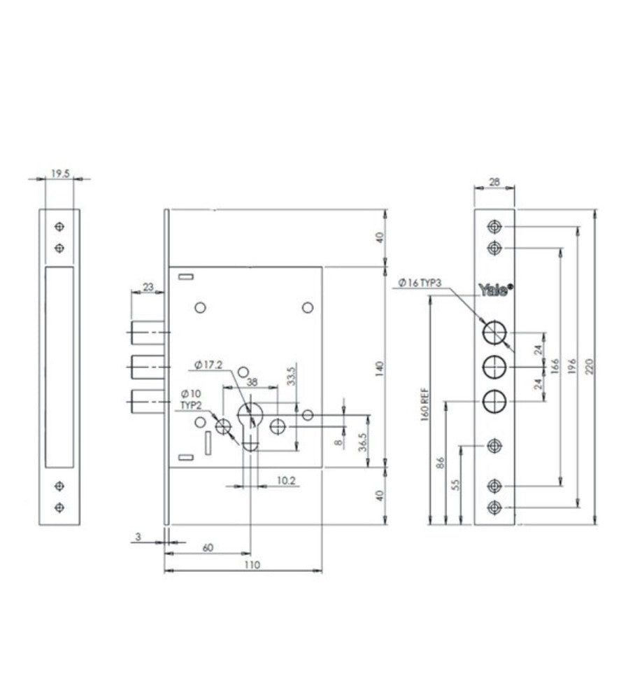 12577 - Broasca usa metalica, ingropata, Yale 353 P NC, inchidere cu 3 bolturi, placa fr