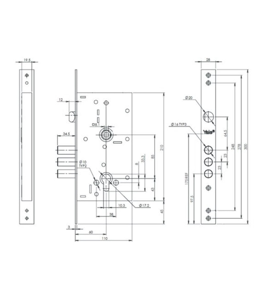 12576 - Broasca usa metalica, ingropata, Yale 353P NC, inchidere cu 3 bolturi , dornmass
