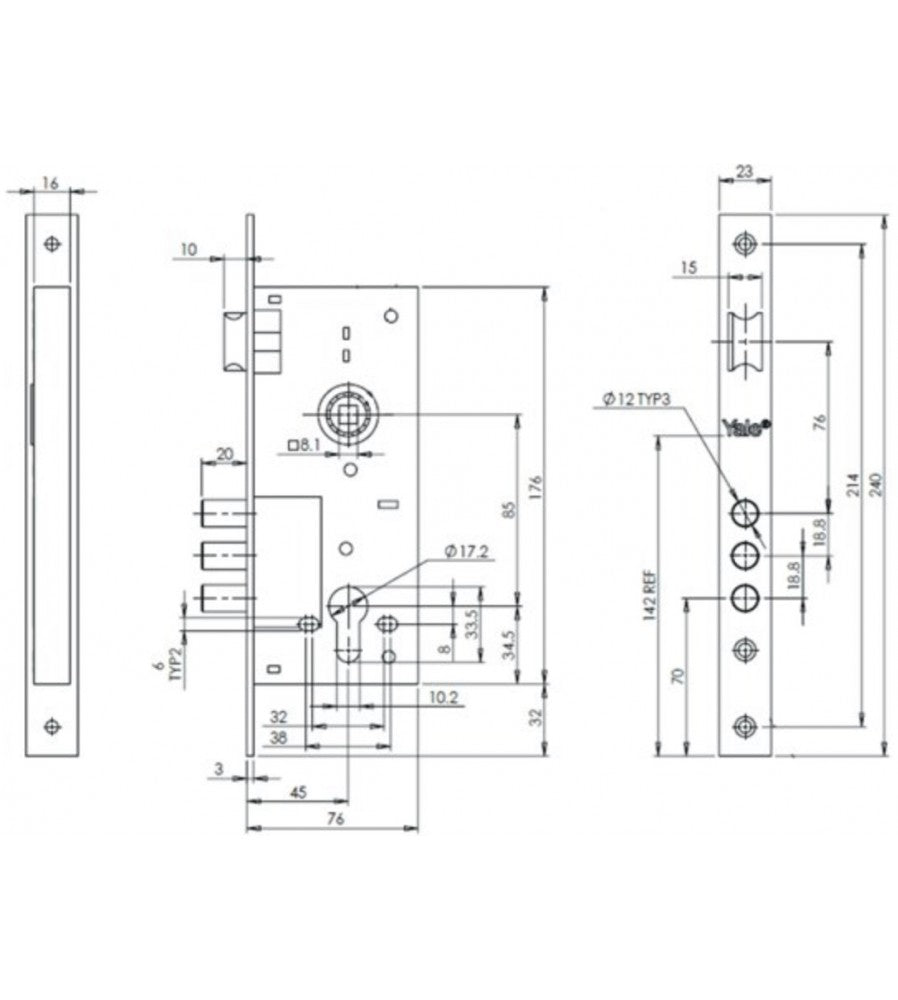 12293 - Broasca usa metalica, ingropata, Yale, inchidere 3 bolturi, placa 23 mm, dornmas