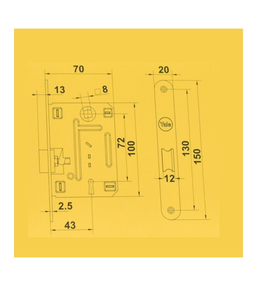 12564 - Broasca ingropata pentru usi de interior din lemn Yale dornmass 43 mm, interax 7