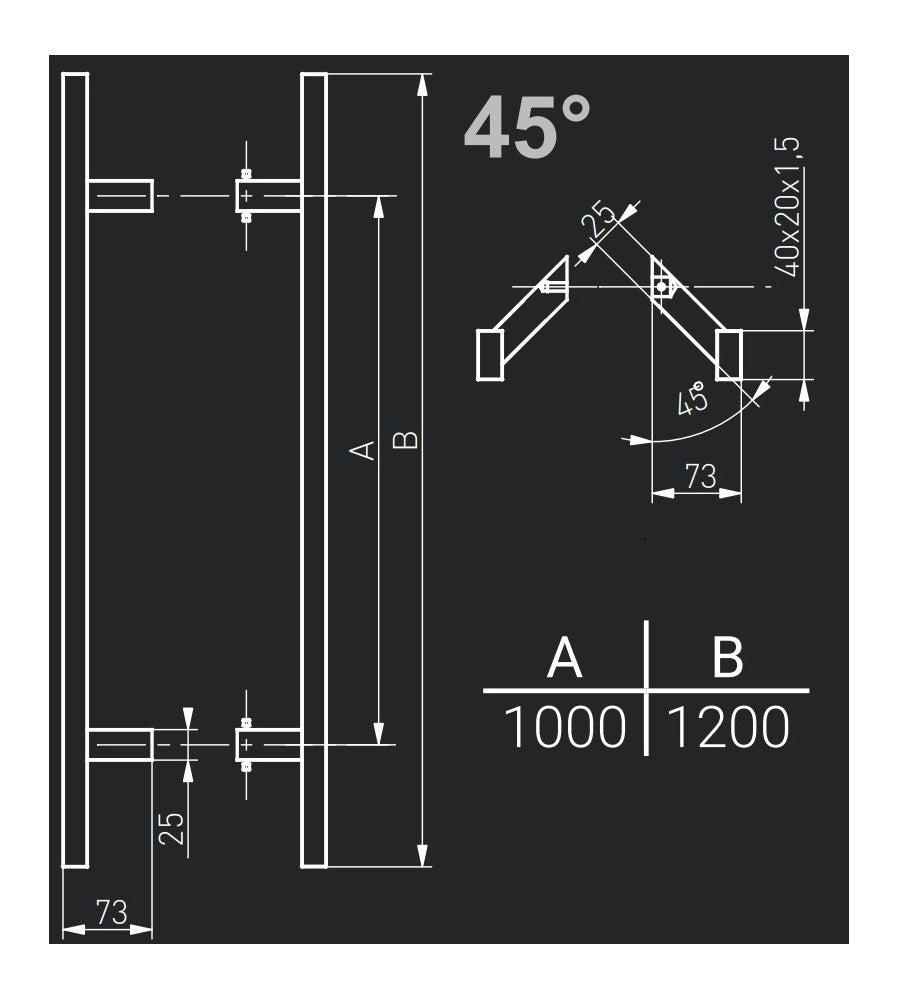 12083 - Maner spatial pe ambele parti, Medos, inox, rectangular, l 1200 mm, la 45 de gra