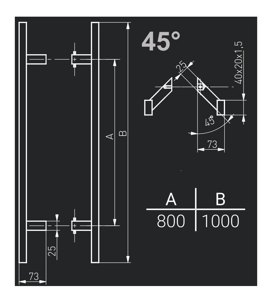 13027 - Maner spatial pe ambele parti, Medos, inox, rectangular, l 1000 mm, la 45 de gra