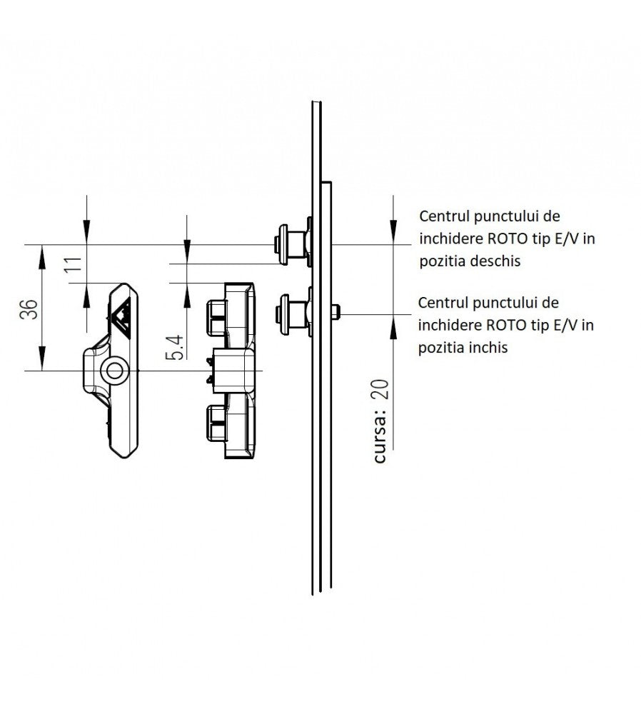 909 - Blocaj toc ROTO NT E5 pentru usi termoizolante din lemn profil eurofalt 18 mm ax