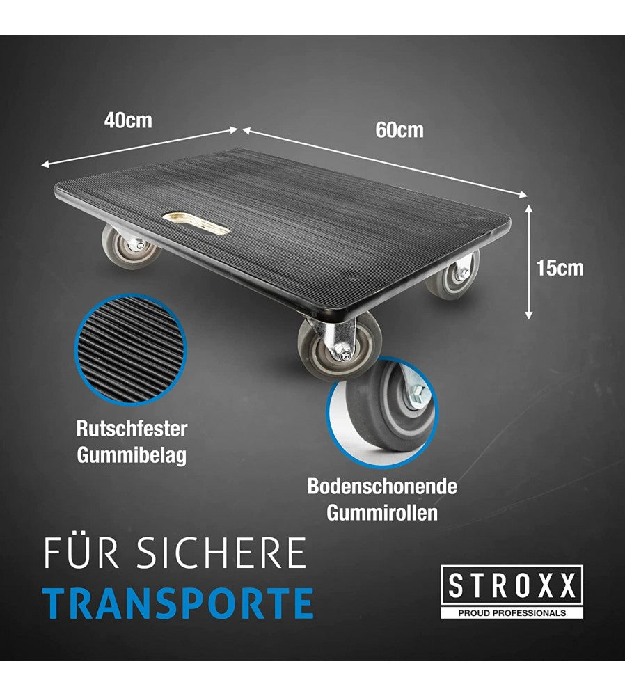 13320 - Platforma de transport cu roti STROXX, dimensiune 600 x 400 mm, cu 4 roti direct