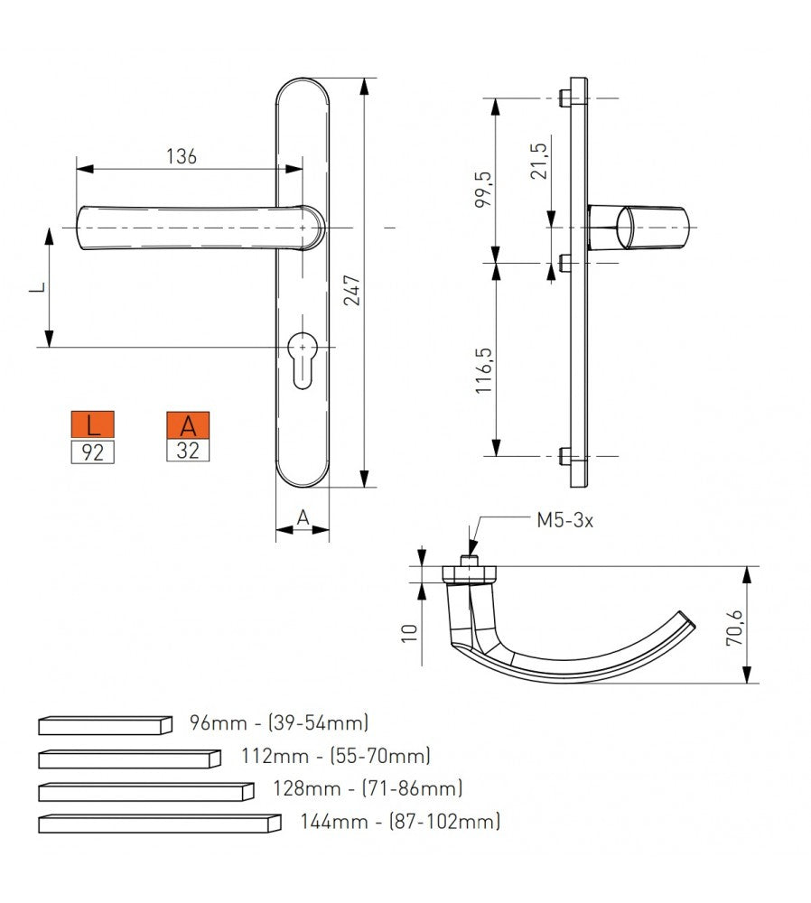 10533 - Maner usa termopan, Jowisz, exterior, 92 x 32 mm, cu arc, material aluminiu, cul