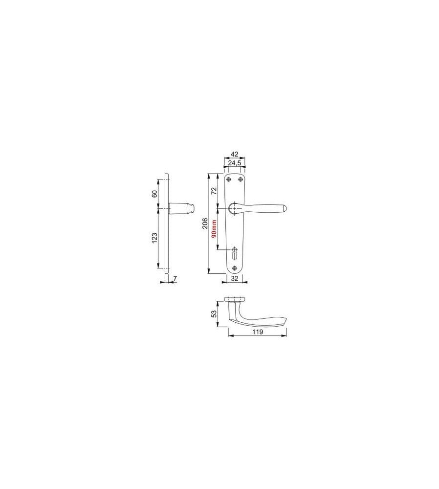 1140 - Maner usa interior, Hoppe Milano, cu sild pentru cheie, material aluminiu, culoa