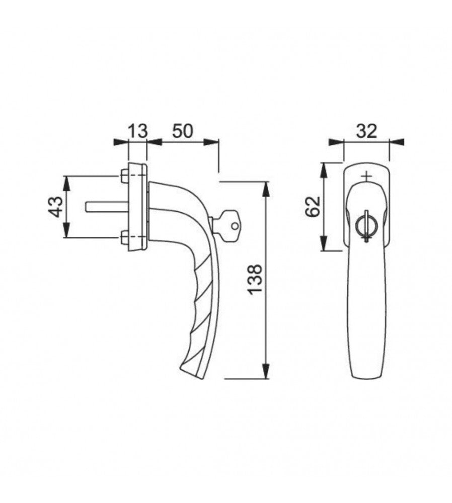 14289 - Maner fereastra cu cheie, HOPPE New York, material aluminiu, culoare argintiu F1