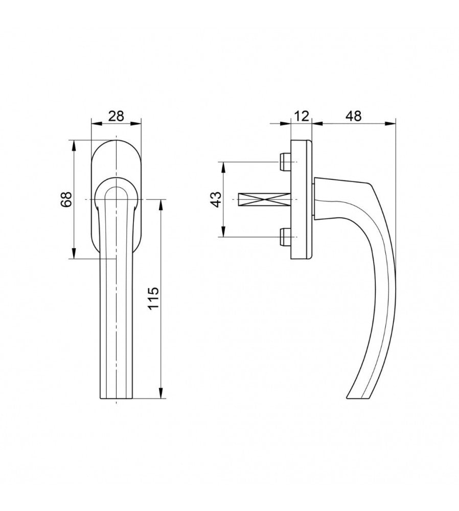 15023 - Maner de fereastra blaugelb FGS 1758 din aluminiu, patrat 37 mm, index la 90 de 