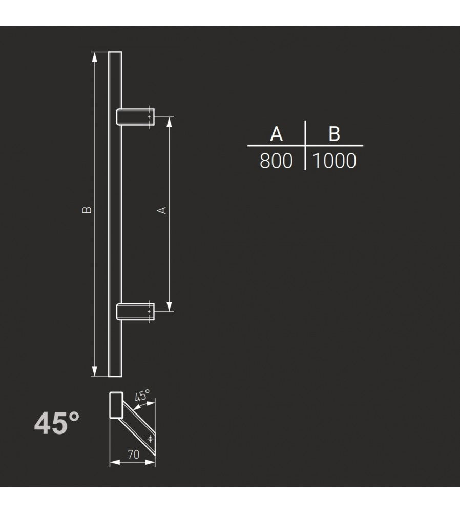 15751 - Maner spatial Medos, material inox mat rectangular, L 1000 mm la 45 de grade, fa