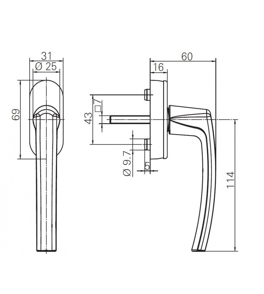 583 - Maner geam termopan, Roto Line, aluminiu, functie Secustik, patrat 7/37 mm, culo