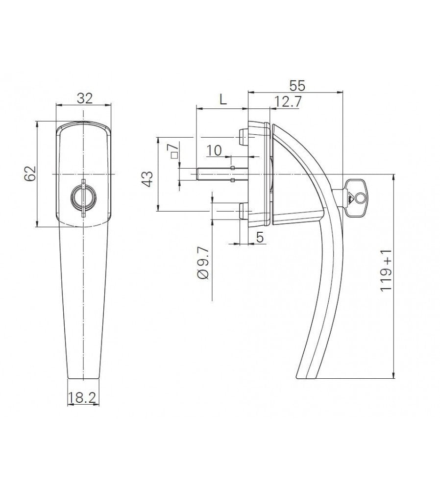 7681 - Maner fereastra cu cheie Roto Swing, lungimea patratului 43 mm, 40 Nm, cu surubu