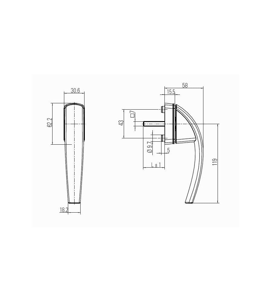 7142 - Maner geam termopan, Roto Swing, aluminiu, functie Secustik, patrat 7/43 mm, cul