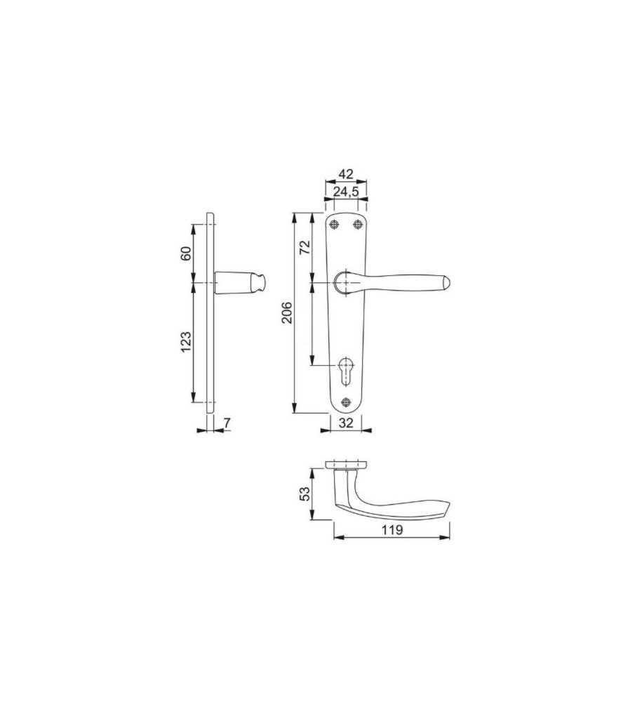 2926 - Maner usa interior, Hoppe Milano, cu sild, pentru cilindru, material aluminiu, i