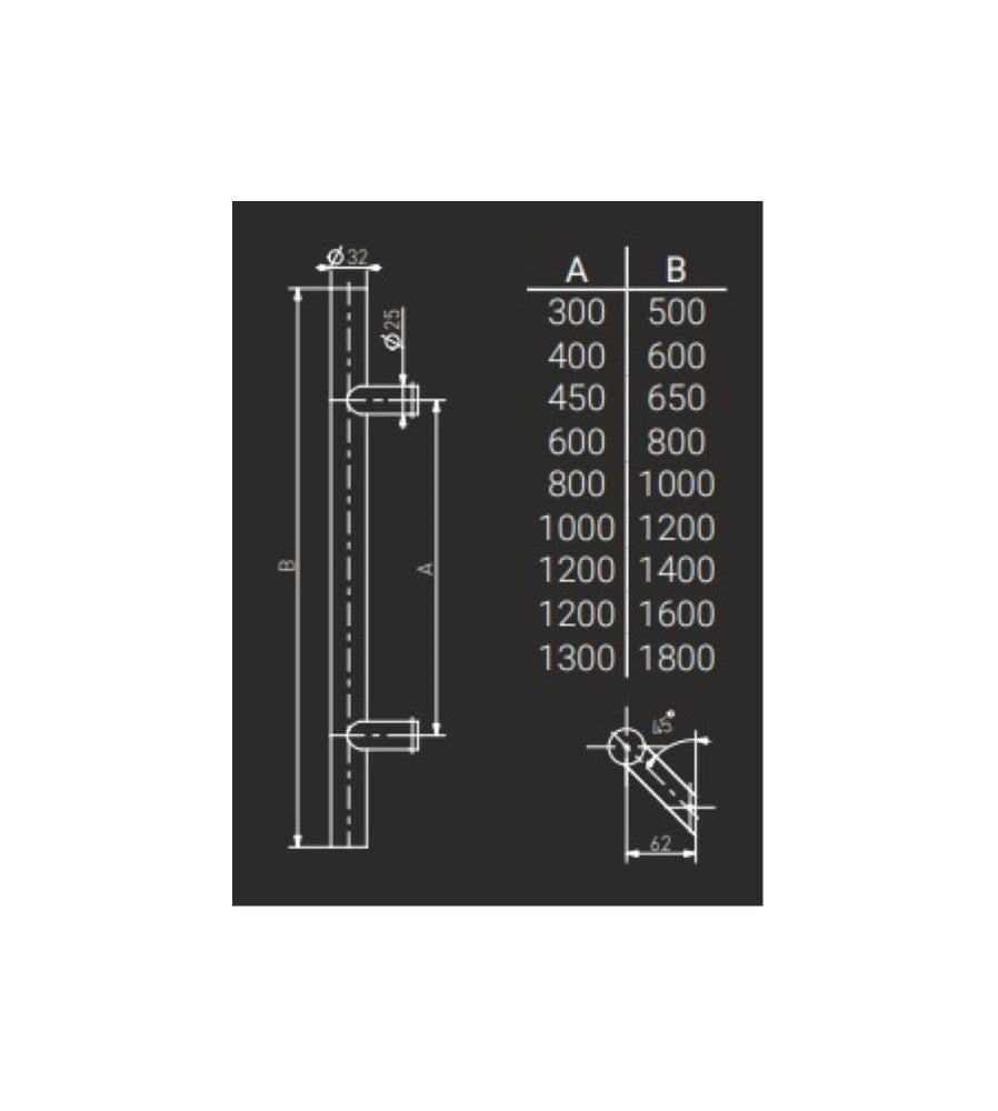 7171 - Maner spatial pe o singura parte, Medos, material inox,  lungime 800 mm, asezare