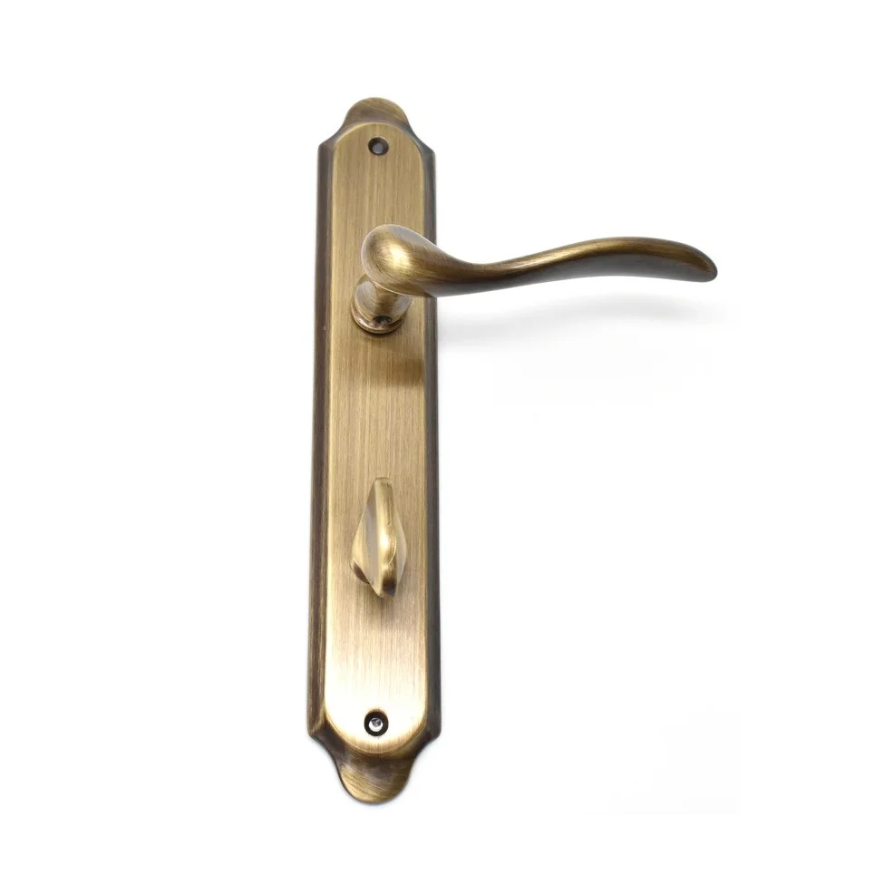 Maner usa interior, Tolosa, cu placa pentru baie, interax 90 mm, Bronz antic