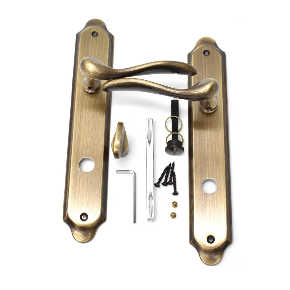 Maner usa interior, Tolosa, cu placa pentru baie, interax 90 mm, Bronz antic