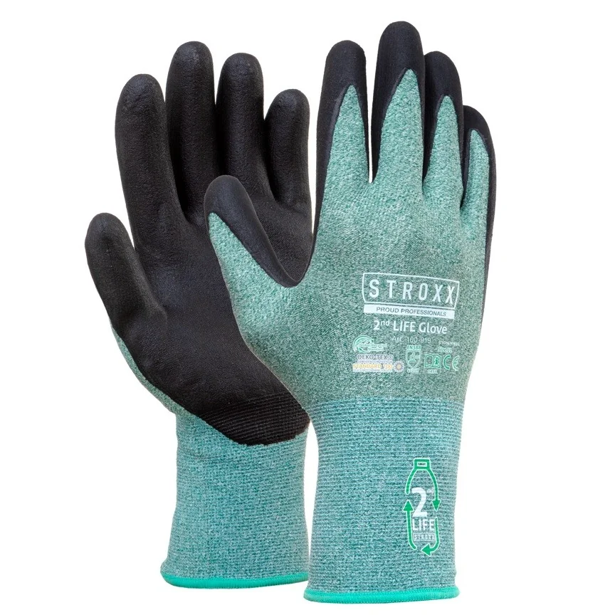 Manusi de lucru marca STROXX, din material 100% reciclat, culoare verde/negru, marimea 9 (L)