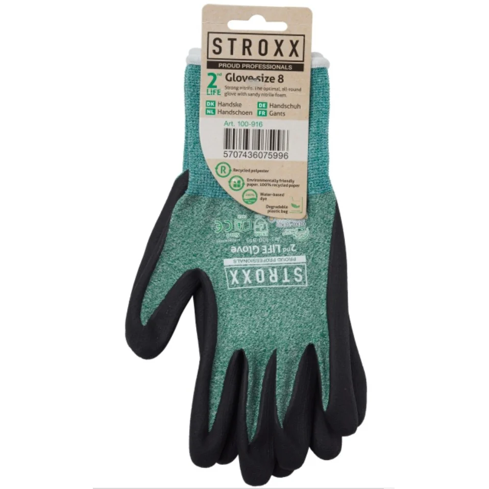 Manusi de lucru marca STROXX, din material 100% reciclat, culoare verde/negru, marimea 9 (L)