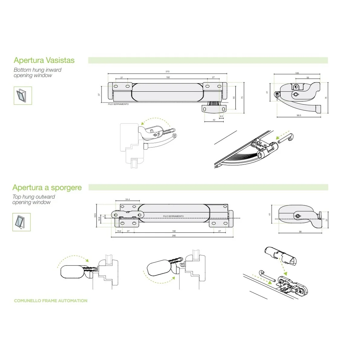 Motor actuator electric cu lant Comunello Smart 20 pentru actionarea ferestrelor de la distanta, 230 Volti, culoare alb