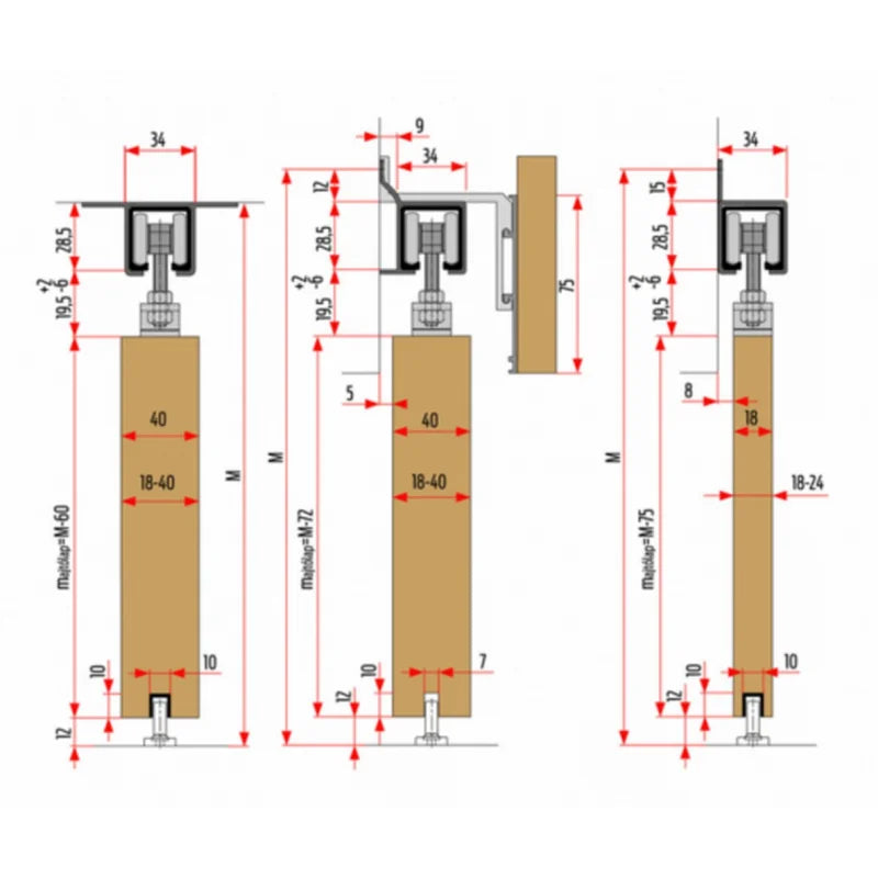 Sina de glisare Kamex din aluminiu, culoare gri mat, lungime 2000 mm, greutate usa max 100 kg