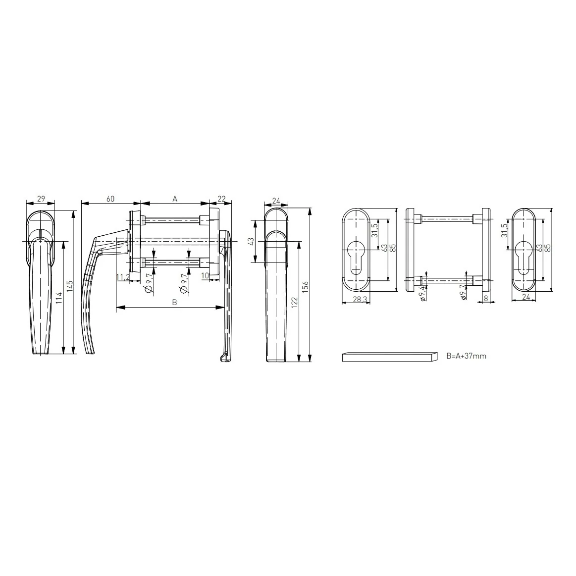 Maner usa de balcon asimetrica Victory cu rozeta pentru cilindru culoare alb RAL 9016