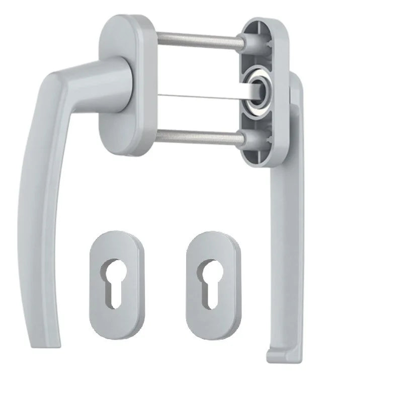 Maner fereastra termopan, asimetric, Victory, cu rozeta pentru cilindru, culoare argintiu