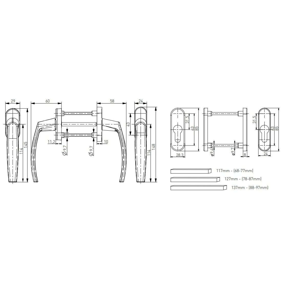 Maner usa de balcon simetrica Victory cu rozeta pentru cilindru culoare antracit RAL 7016