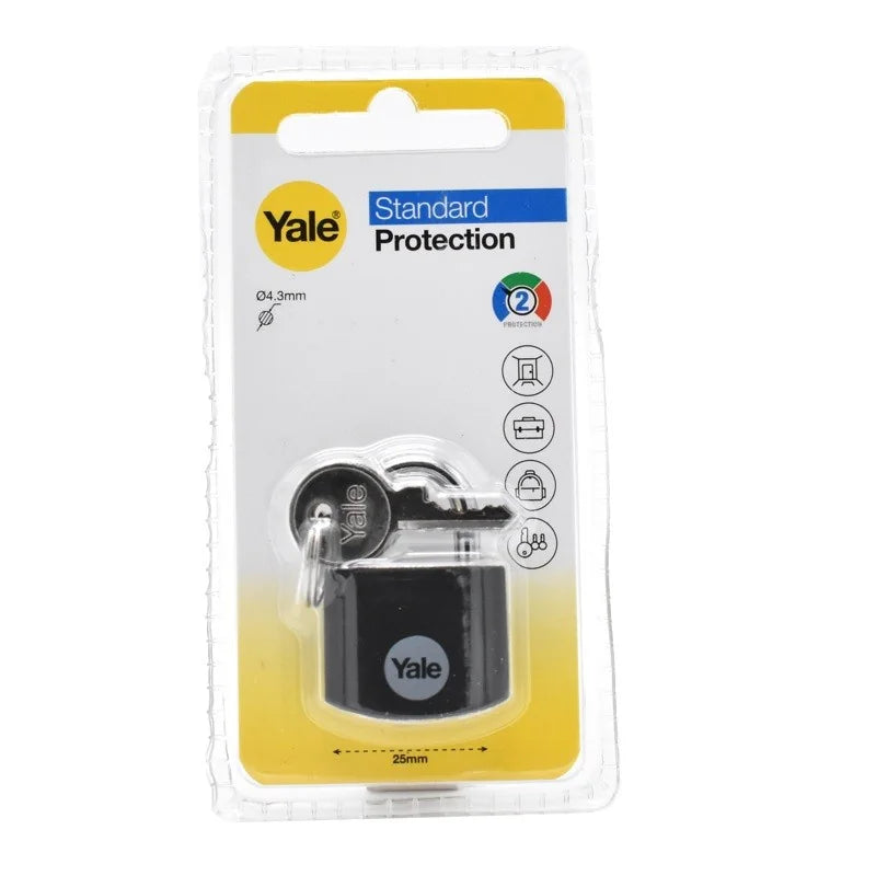 Lacat Yale din aluminiu corp 25 mm, veriga standard, nivel standard de protectie, culoare negru YE3B/25/112/1/BK