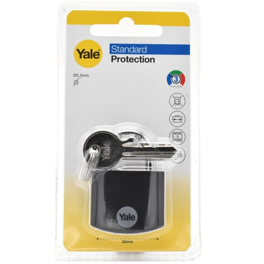 Lacat Yale din aluminiu corp 32 mm, veriga standard, nivel standard de protectie, culoare negru YE3B/32/116/1/BK