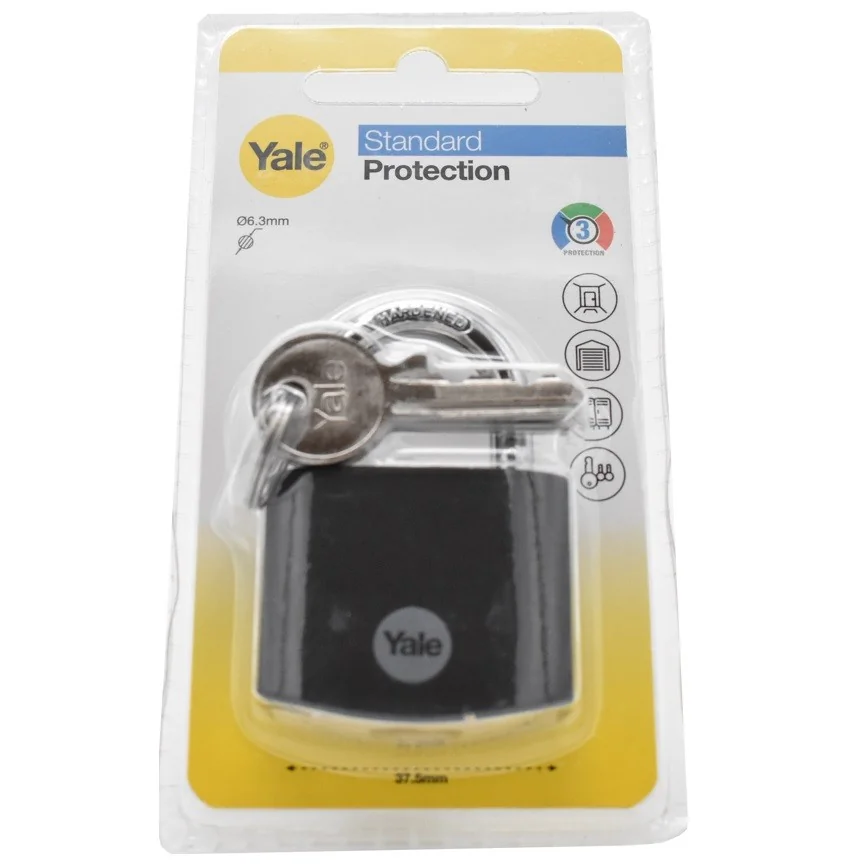 Lacat Yale din aluminiu corp 38 mm, veriga standard, nivel standard de protectie, culoare negru YE3B/38/119/1/BK