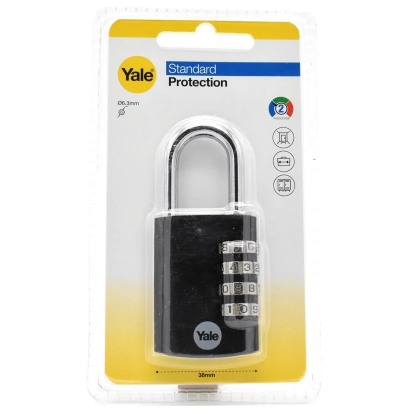 Lacat Yale din aluminiu corp 38 mm, cu cifru 4 discuri, nivel standard de protectie, culoare negru YE3CB/38/131/1/BK