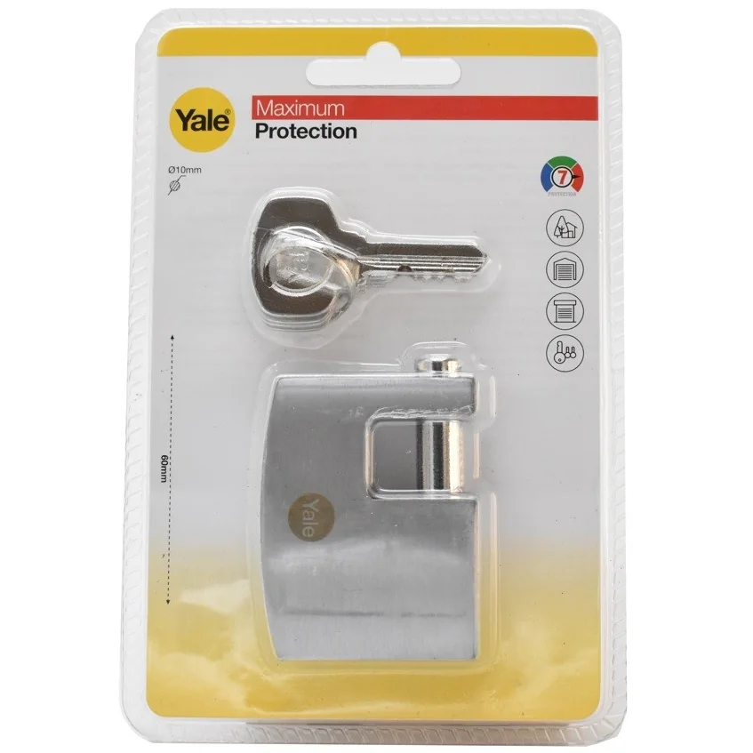 Lacat Yale din alama corp 60 mm, rectangular, crom satinat, nivel maxim de protectie Y124B/60/110/1