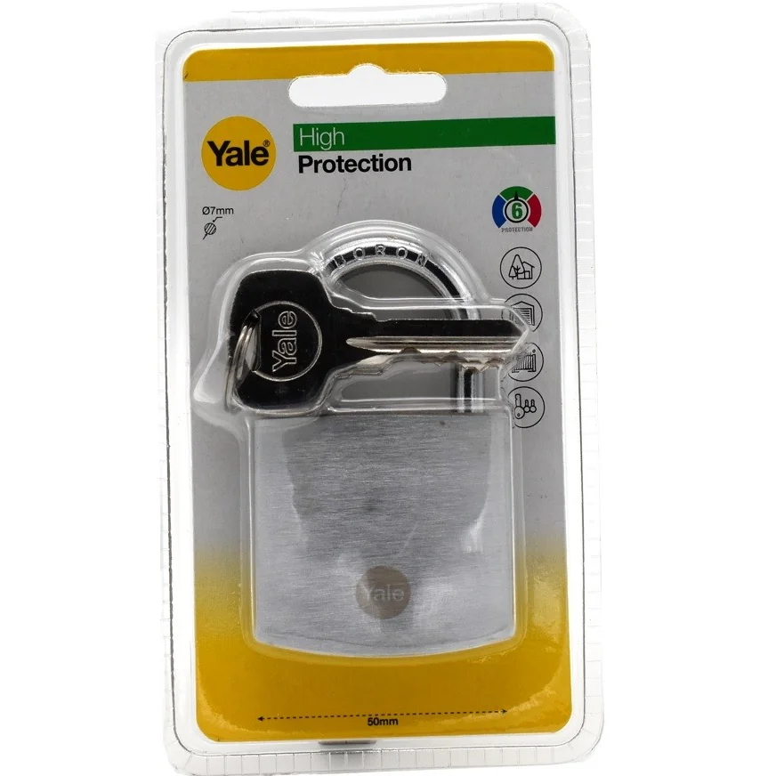 Lacat Yale din alama corp 50 mm, crom satinat, veriga standard, nivel inalt de protectie Y120B/50/127/1