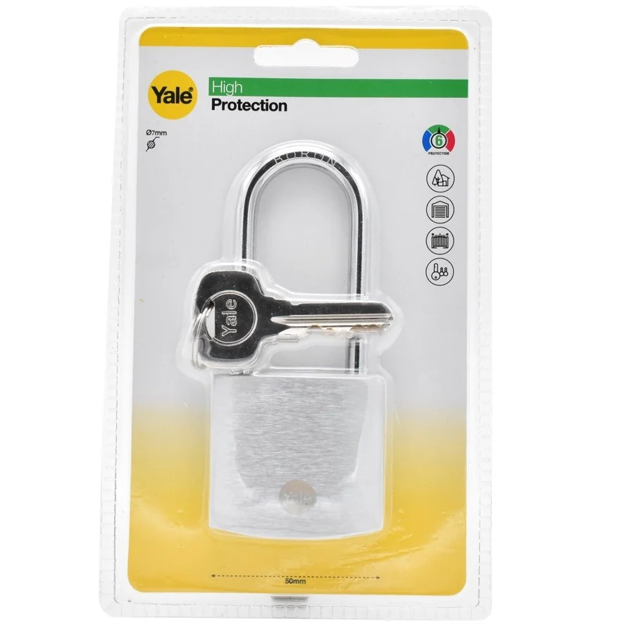 Lacat Yale din alama corp 50 mm, crom satinat, veriga lunga, nivel inalt de protectie Y120B/50/163/1